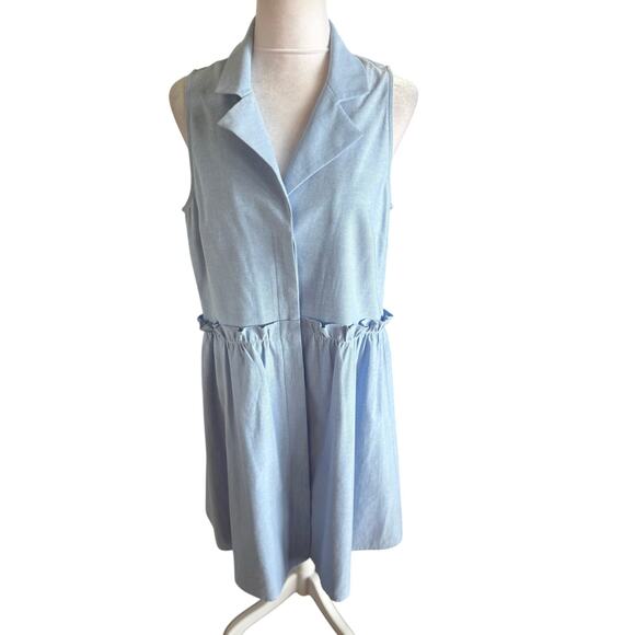 Tuckernuck Oxford Sleeveless Ruffle Blue Shirt Dress Medium Collar button down - Picture 5 of 12